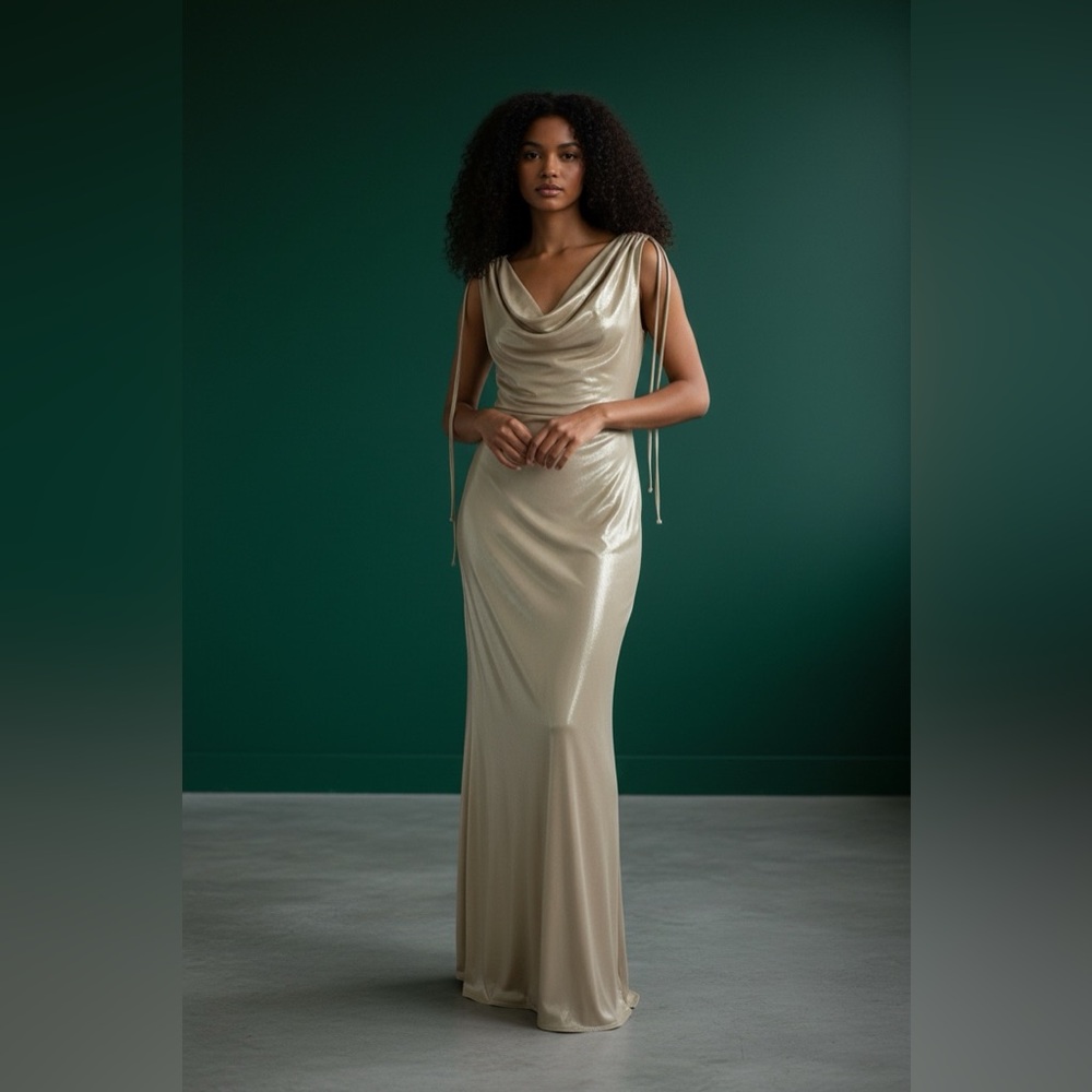 Fashion Nova Metallic Liquid Gold Maxi Dress | 2x